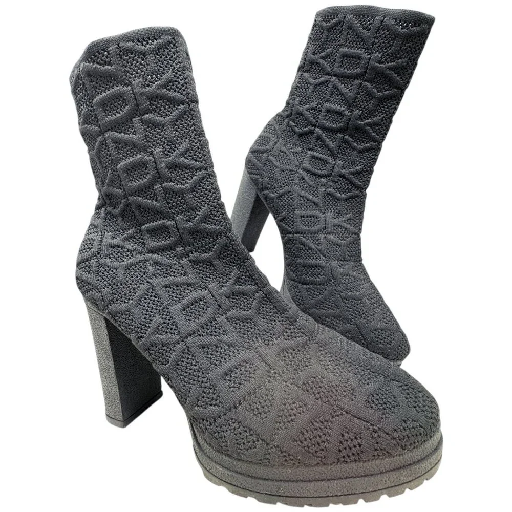 DKNY Tammy‎ Black Knit Logo Chunky Platform Bootie